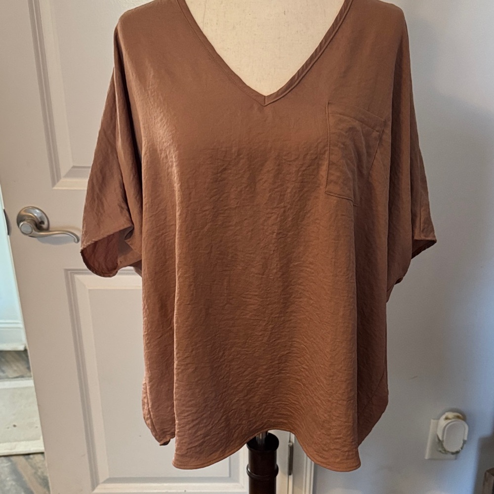 Summer Rio Relaxed V-Neck Tunic Top - Brown